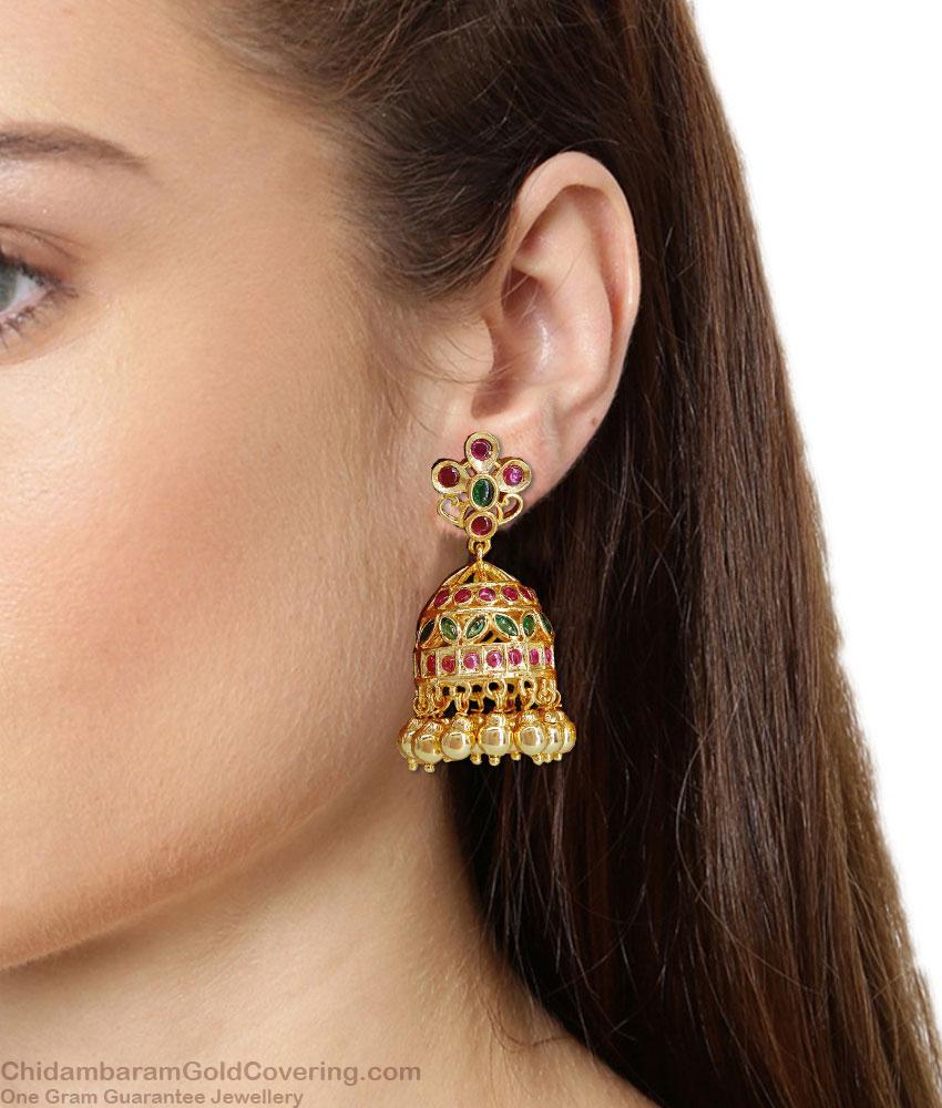 Premium Quality Big Gold Plated Jhumki Kemp Stone Earring ER5055 Premium Quality Big Gold Plated Jhumki Kemp Stone Earring ER5055