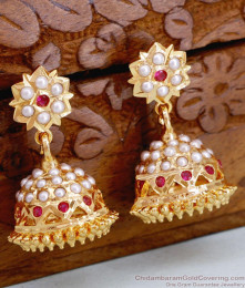 South Indian 1 Gram Gold Pearl Jhumki Earring For Marriage ER5056