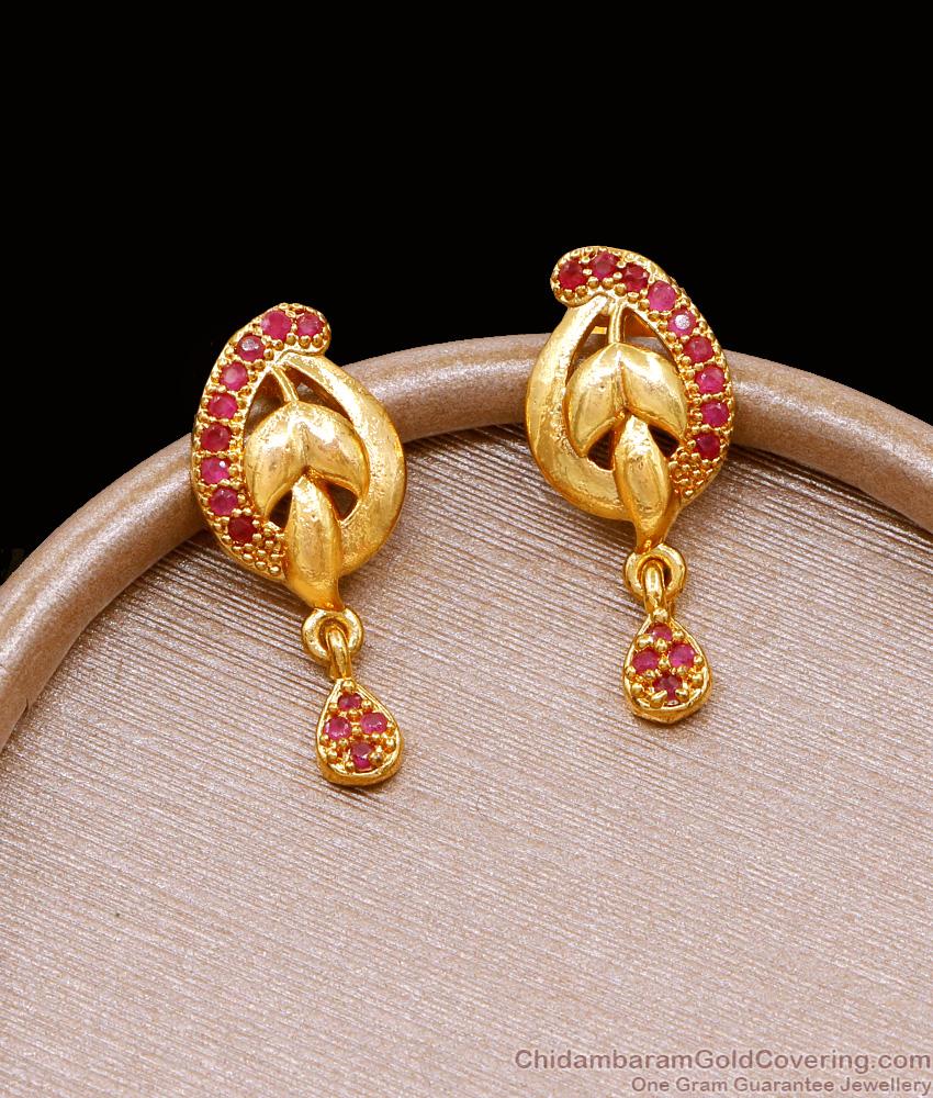 Trendy Ruby Stone Leaf Design Gold Stud Earring Online ER5059 Trendy Ruby Stone Leaf Design Gold Stud Earring Online ER5059