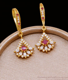 Stylish Ruby White Stone Gold Hoop Earring For Women ER5064