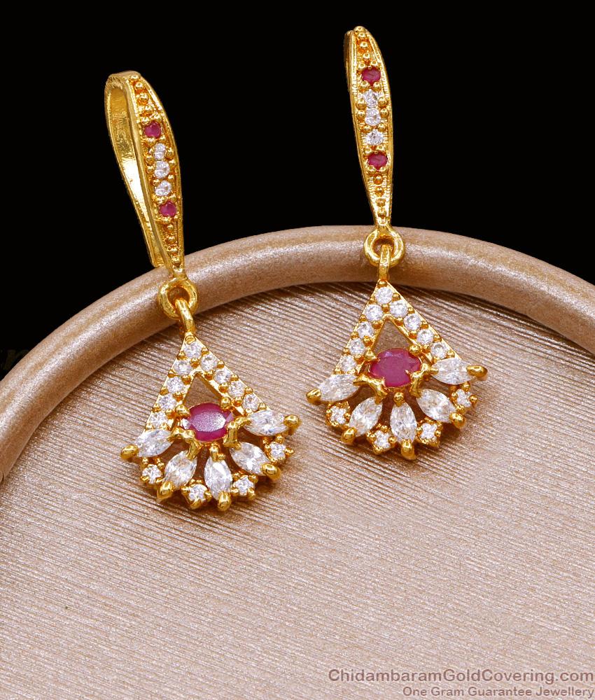 Stylish Ruby White Stone Gold Hoop Earring For Women ER5064 Stylish Ruby White Stone Gold Hoop Earring For Women ER5064