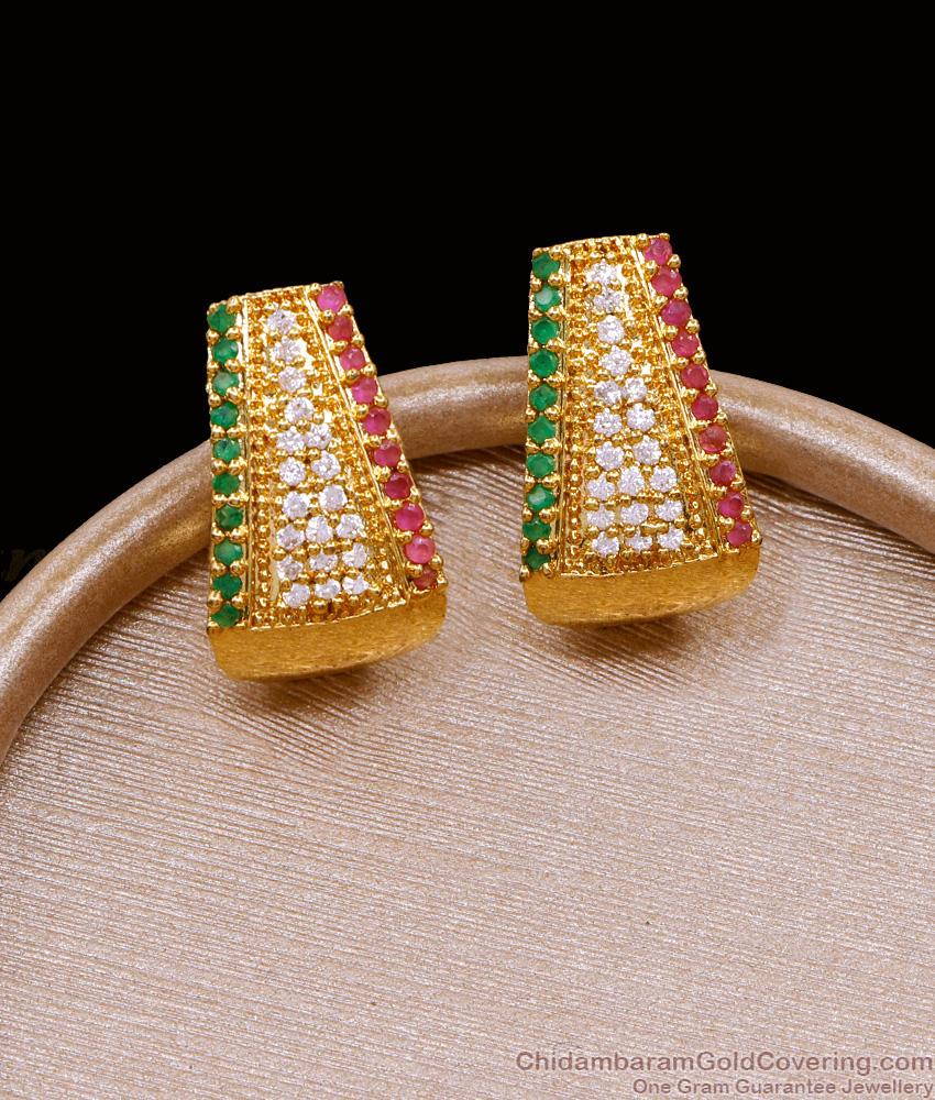 Multi Stone Screw Back Gold Stud Earring Designs For Women ER5068