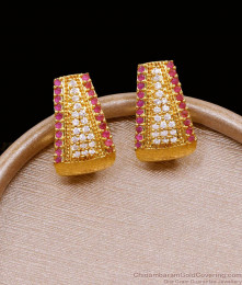 Daily Wear Ruby White Stone Gold Imitation Stud J Type Earring ER5069