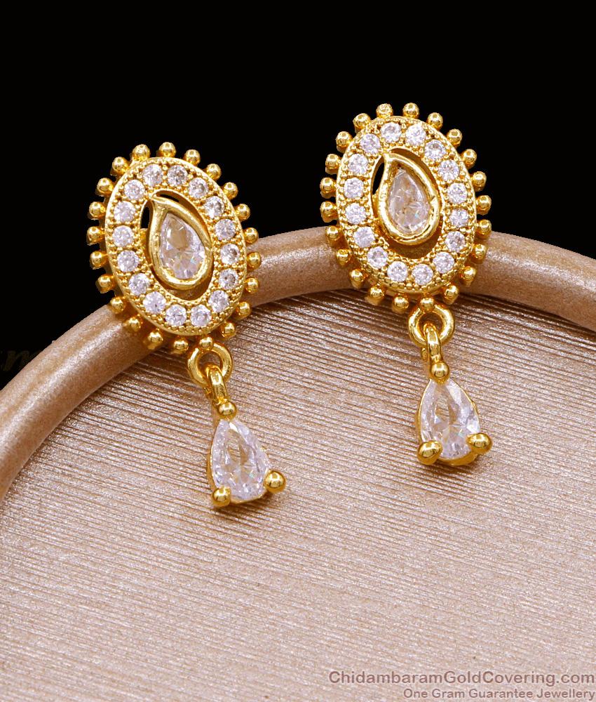 Trendy White Ad Stone Gold Imitation Dangler Earring Online ER5074 Trendy White Ad Stone Gold Imitation Dangler Earring Online ER5074