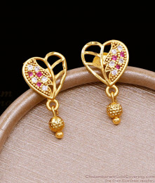 Two Gram Gold Heart Shaped Stud Earring With Stones ER5077
