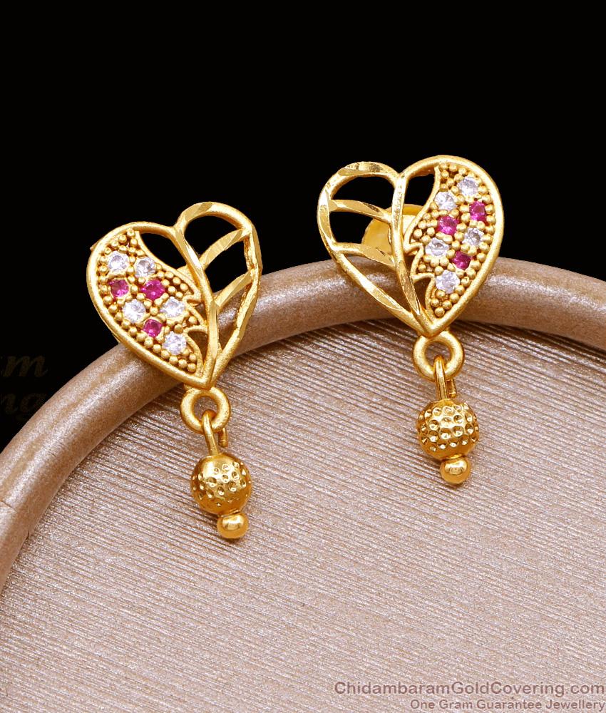 Two Gram Gold Heart Shaped Stud Earring With Stones ER5077 Two Gram Gold Heart Shaped Stud Earring With Stones ER5077