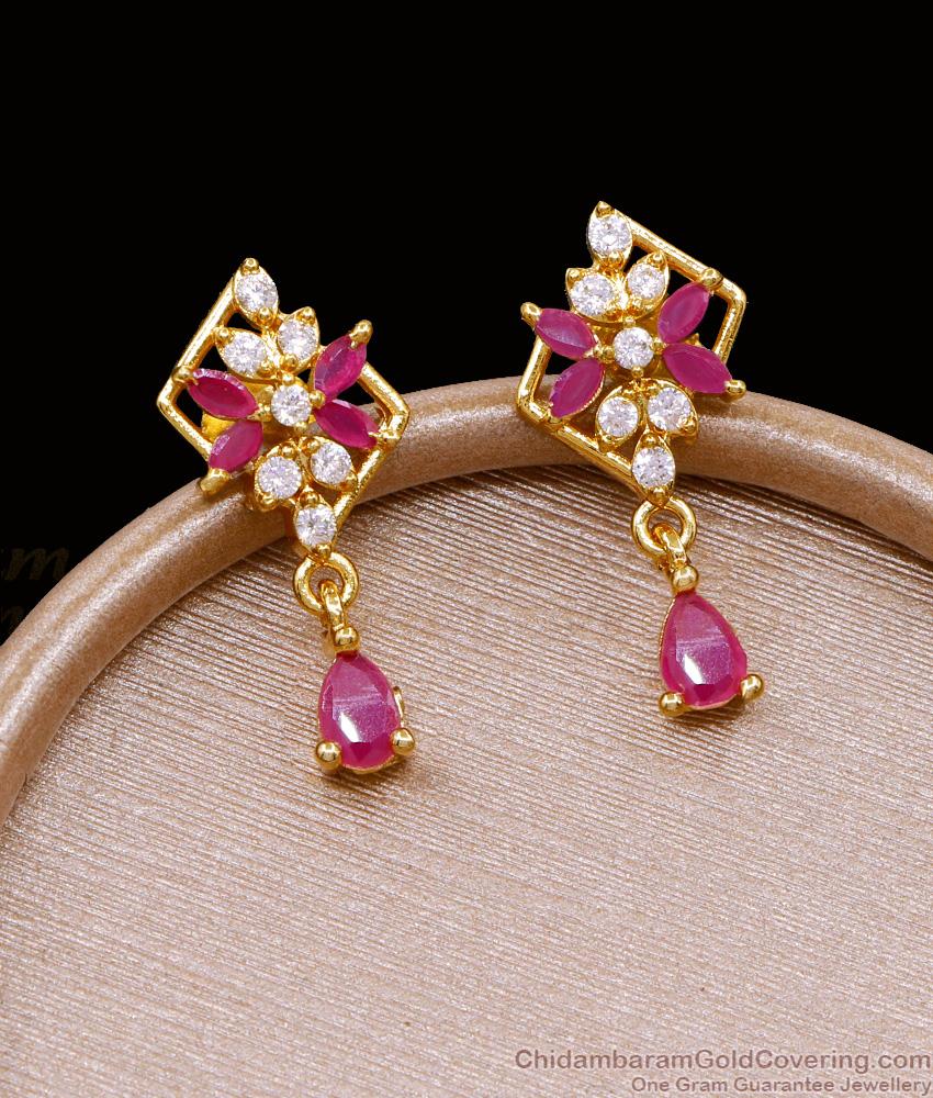 Glittering Ruby White Stone Gold Plated Earring For Women ER5080 Glittering Ruby White Stone Gold Plated Earring For Women ER5080