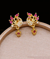 Stylish Peacock Design Gold Imitation Earring With Ruby White Stone ER5085 Stylish Peacock Design Gold Imitation Earring With Ruby White Stone ER5085