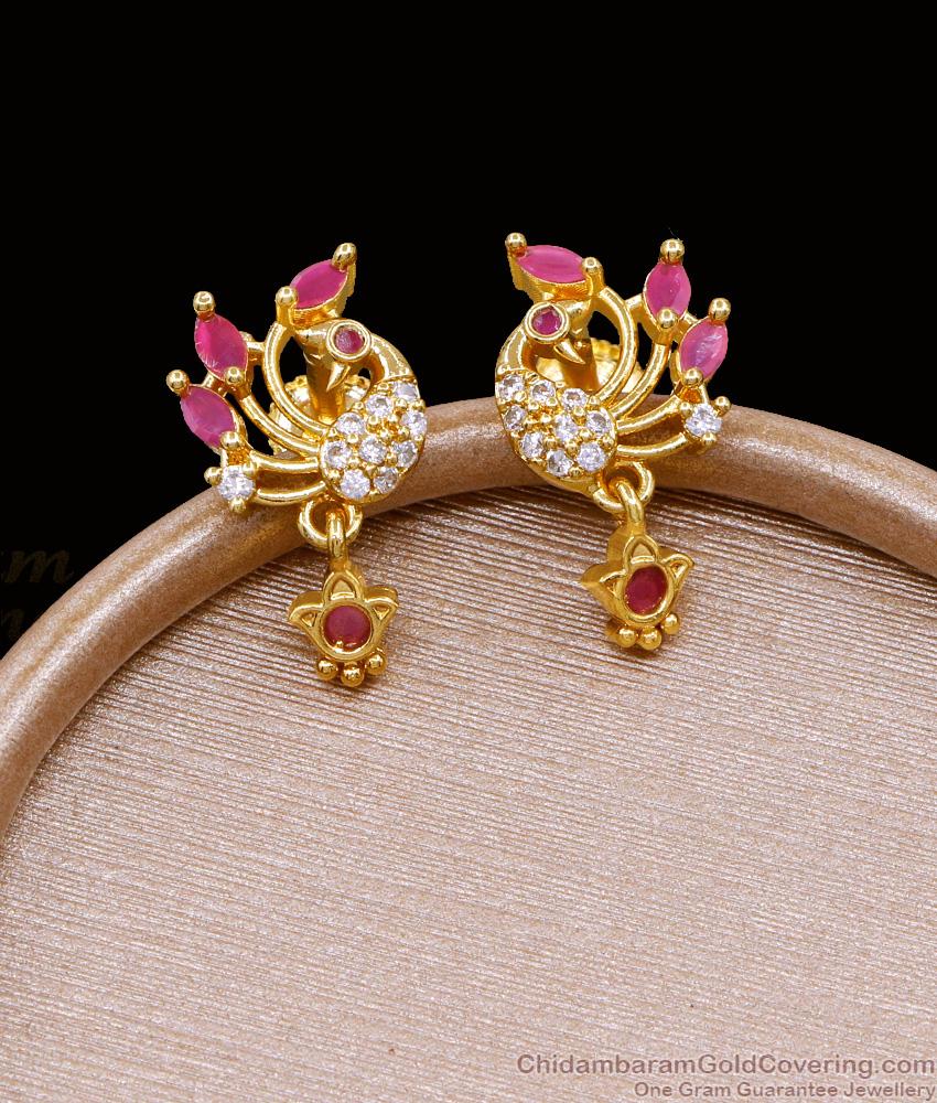 Stylish Peacock Design Gold Imitation Earring With Ruby White Stone ER5085 Stylish Peacock Design Gold Imitation Earring With Ruby White Stone ER5085