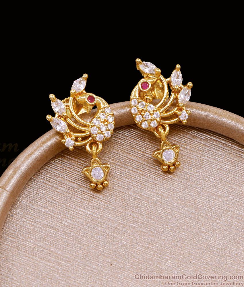 Trendy White Stone Gold Designer Peacock Earring For Women ER5086 Trendy White Stone Gold Designer Peacock Earring For Women ER5086
