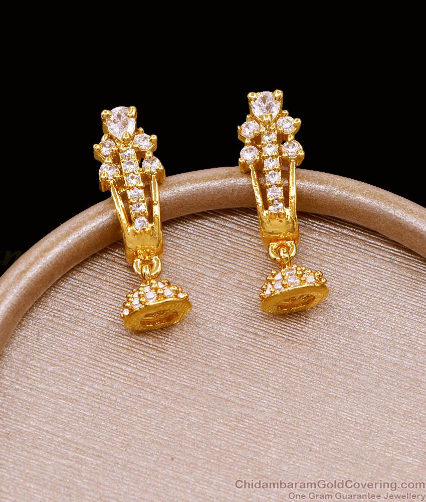 Bollywood Fashion Pure Gold Tone Jhumki Earring With White Stone ER5087 Bollywood Fashion Pure Gold Tone Jhumki Earring With White Stone ER5087