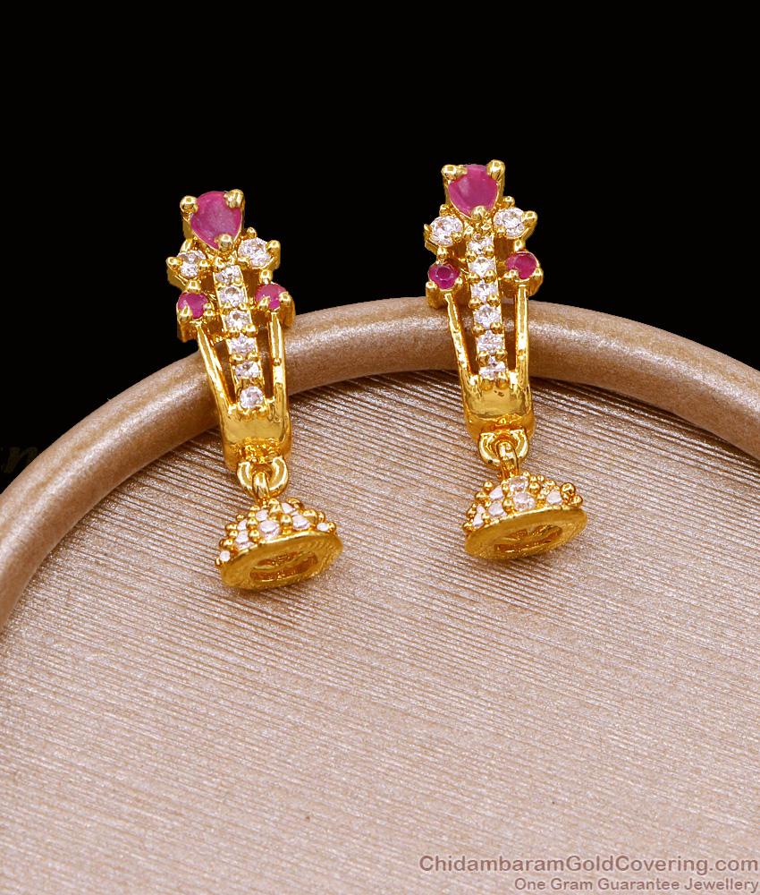 Stylish Ruby White Stone Gold Plated Fancy Jhumki Earring Collection ER5088 Stylish Ruby White Stone Gold Plated Fancy Jhumki Earring Collection ER5088