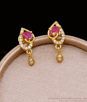 Light Weight Ruby White Stone Micro Gold Plated Earring Online ER5094