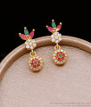 Multi Stone Gold Plated Earring Hanging Ball Design ER5098 Multi Stone Gold Plated Earring Hanging Ball Design ER5098
