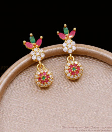 Multi Stone Gold Plated Earring Hanging Ball Design ER5098
