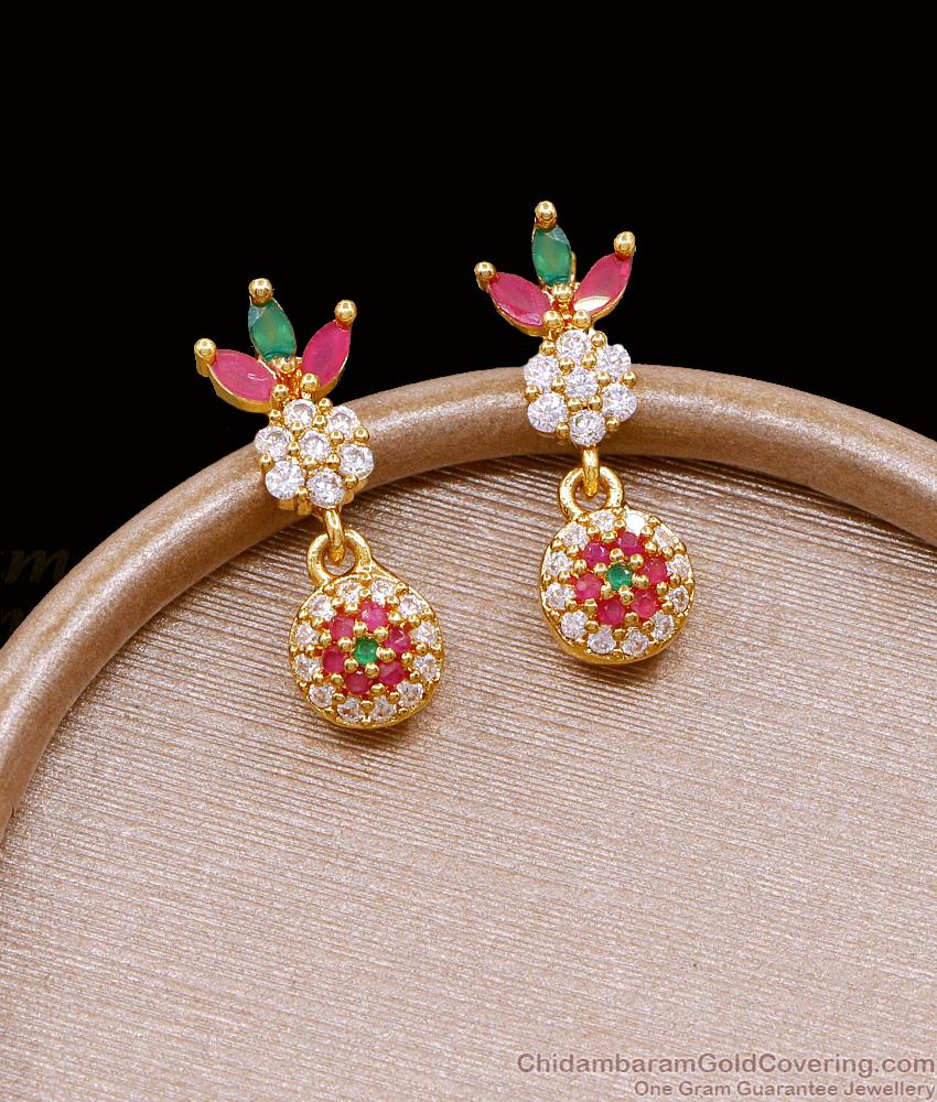 Multi Stone Gold Plated Earring Hanging Ball Design ER5098 Multi Stone Gold Plated Earring Hanging Ball Design ER5098