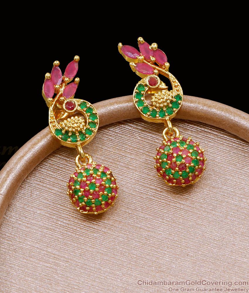 Elegant Ruby Green Stone Gold Earring Peacock Design ER5100 Elegant Ruby Green Stone Gold Earring Peacock Design ER5100
