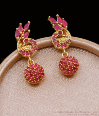 Single Side Ball Ruby Stone Design Gold Peacock Earring ER5101 Single Side Ball Ruby Stone Design Gold Peacock Earring ER5101