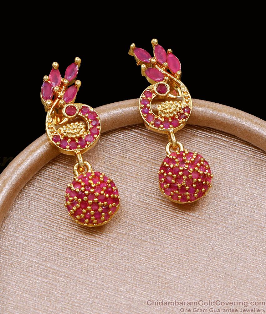 Single Side Ball Ruby Stone Design Gold Peacock Earring ER5101 Single Side Ball Ruby Stone Design Gold Peacock Earring ER5101