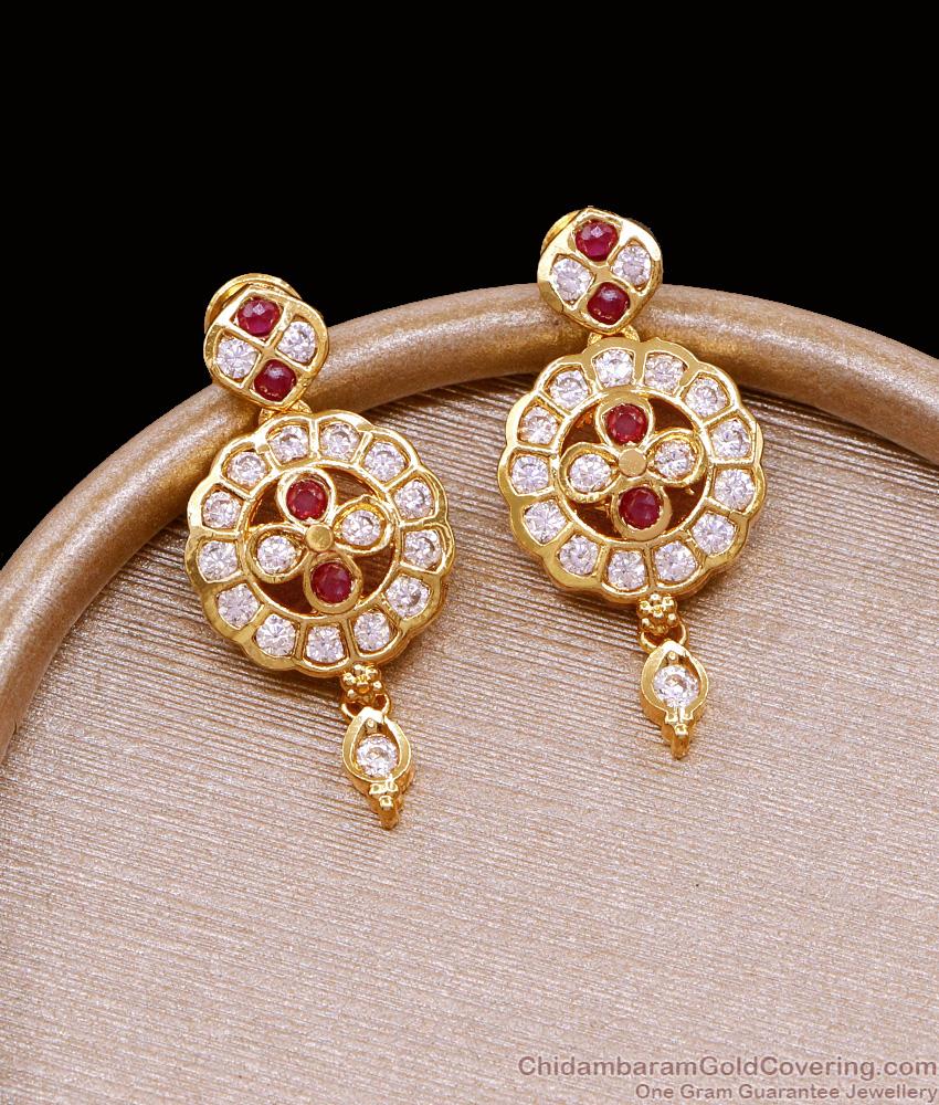 Traditional Five Metal Gold Earring Ruby White Stone Design ER5102 Traditional Five Metal Gold Earring Ruby White Stone Design ER5102