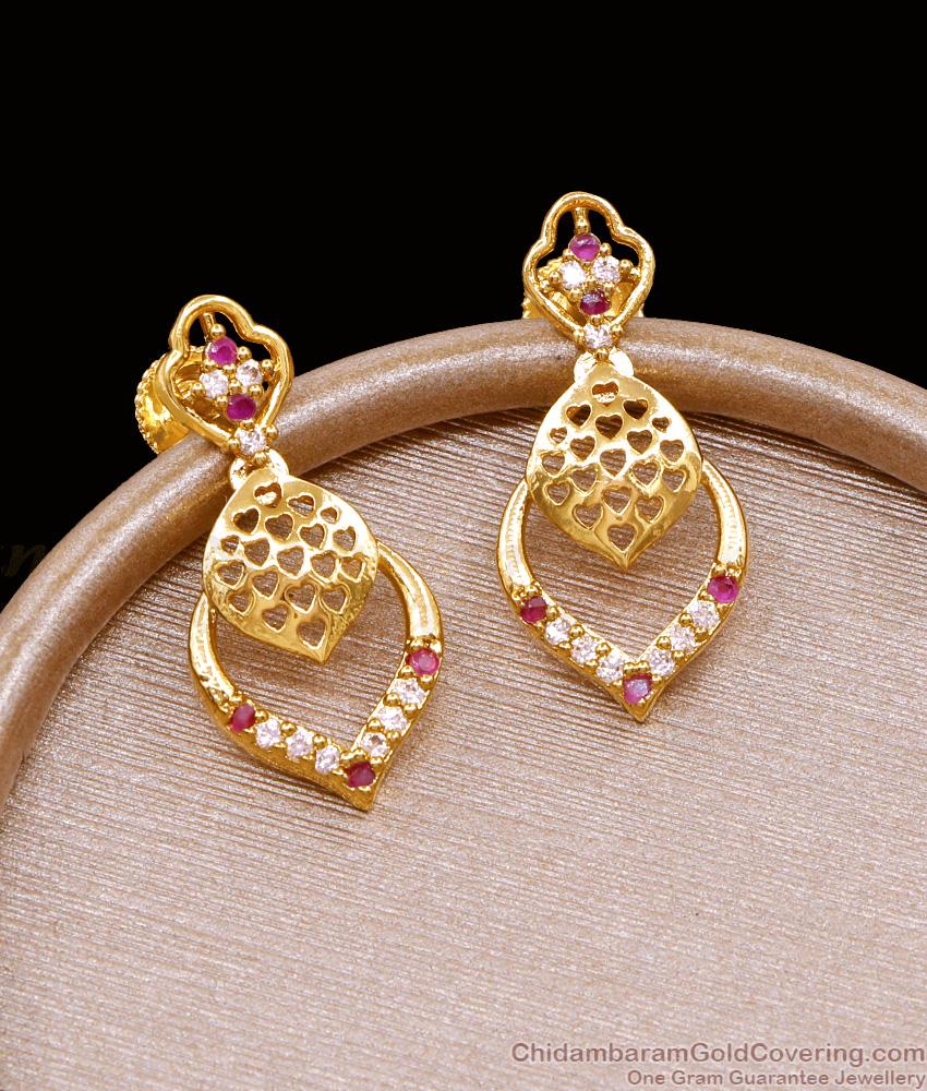 Latest Gold Plated Fancy Earring Ruby White Stone Design ER5107 Latest Gold Plated Fancy Earring Ruby White Stone Design ER5107