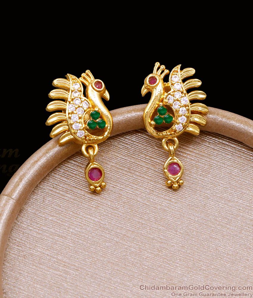 Buy New Model Micro Gold Plated Earring Multi Stone Peacock Design ER5110 Buy New Model Micro Gold Plated Earring Multi Stone Peacock Design ER5110