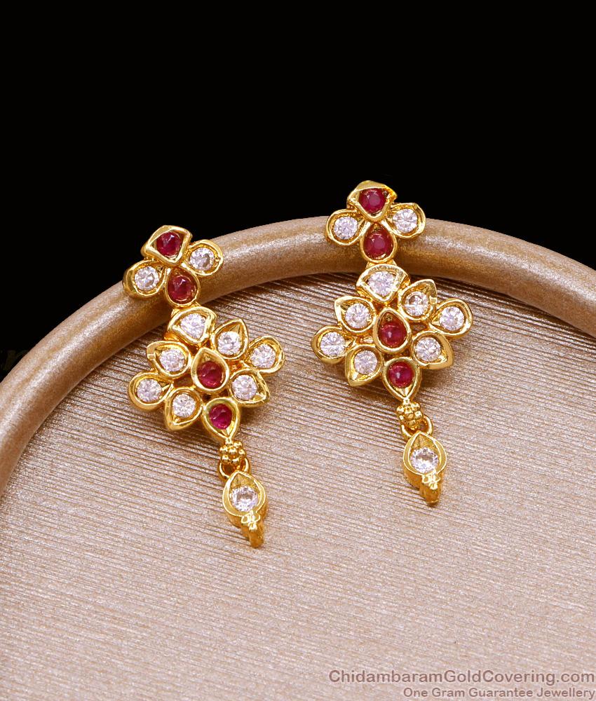 Traditional One Gram Gold Dangler Earring Ruby White Stone Design ER5112 Traditional One Gram Gold Dangler Earring Ruby White Stone Design ER5112
