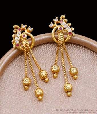 Ruby White Stone Hanging Beads Gold Plated Earring For Marriage ER5115