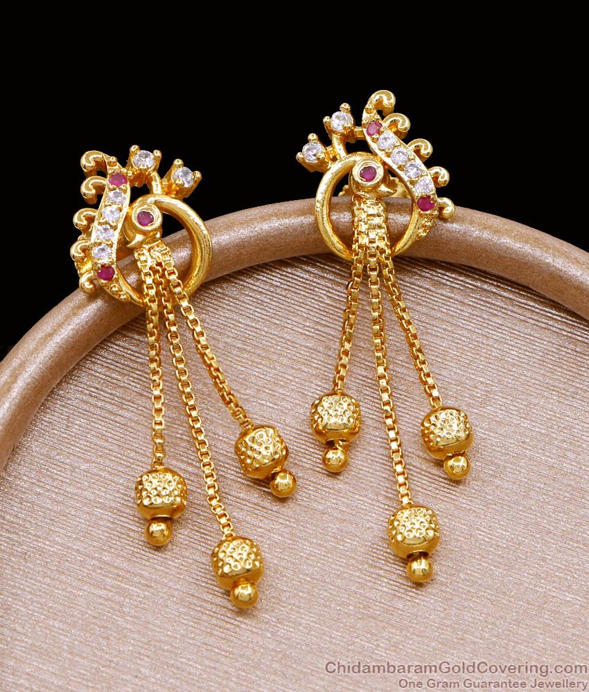 Ruby White Stone Hanging Beads Gold Plated Earring For Marriage ER5115 Ruby White Stone Hanging Beads Gold Plated Earring For Marriage ER5115
