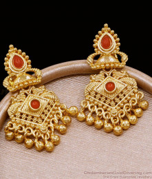 Matt Finish Karnataka Red Coral Stone Earrings For Women Wedding ER5116