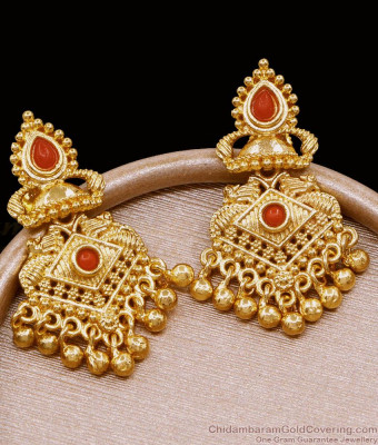 Matt Finish Karnataka Red Coral Stone Earrings For Women Wedding ER5116