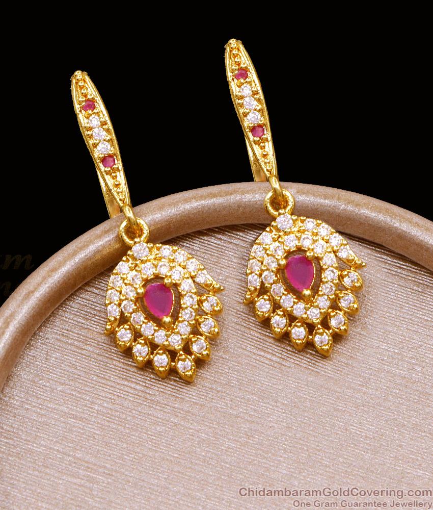 Beautiful Bridal Wear Gold Plated Hoop Earring Design With Stone ER5117 Beautiful Bridal Wear Gold Plated Hoop Earring Design With Stone ER5117