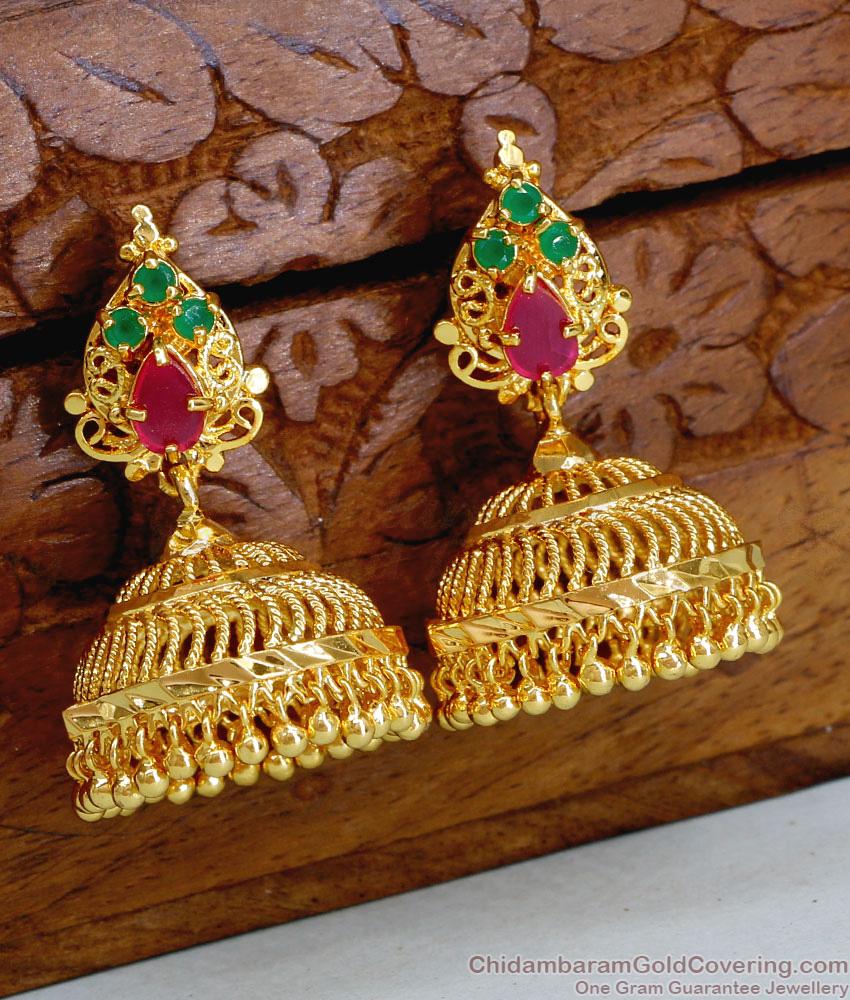 Bridal Wear Big Stone Jhumki Earring 1 Gram Gold Jewelry ER5127 Bridal Wear Big Stone Jhumki Earring 1 Gram Gold Jewelry ER5127