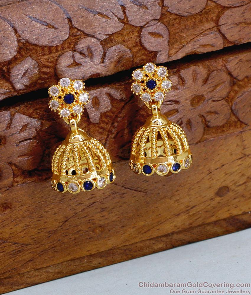 Premium Quality Gold Jhumki Earring Sapphire Stone Design ER5128 Premium Quality Gold Jhumki Earring Sapphire Stone Design ER5128