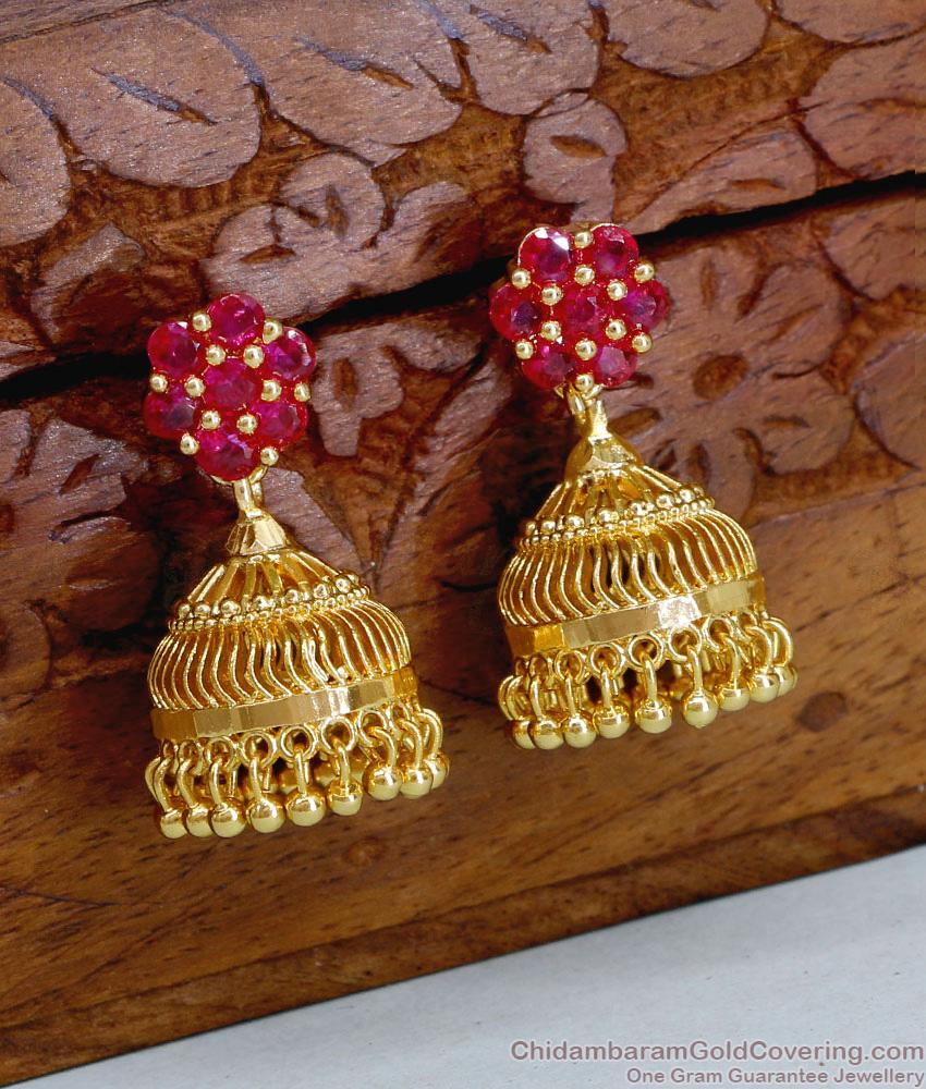 Attractive Ruby Stone Flower Design Gold Jhumki Designs ER5131 Attractive Ruby Stone Flower Design Gold Jhumki Designs ER5131