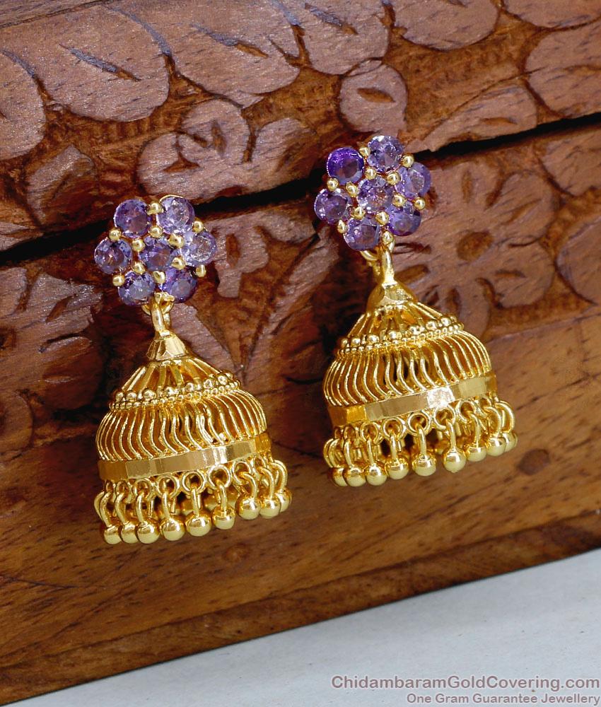 Classic Amethyst Stone 1 Gram Gold Jhumki Floral Design ER5132 Classic Amethyst Stone 1 Gram Gold Jhumki Floral Design ER5132
