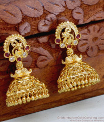 Buy Latest Micro Gold Plated Ruby White Stone Jhumki For Wedding ER5136