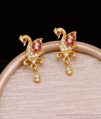 Stylish Ruby White Stone Gold Stud Earring Peacock Design ER5137 Stylish Ruby White Stone Gold Stud Earring Peacock Design ER5137