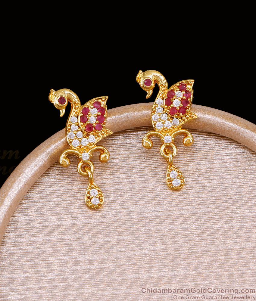 Stylish Ruby White Stone Gold Stud Earring Peacock Design ER5137