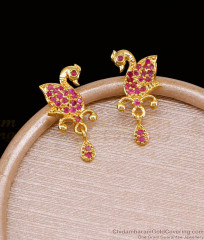 Full Ruby Stone Gold Plated Stud Earring Peacock Design ER5140 Full Ruby Stone Gold Plated Stud Earring Peacock Design ER5140