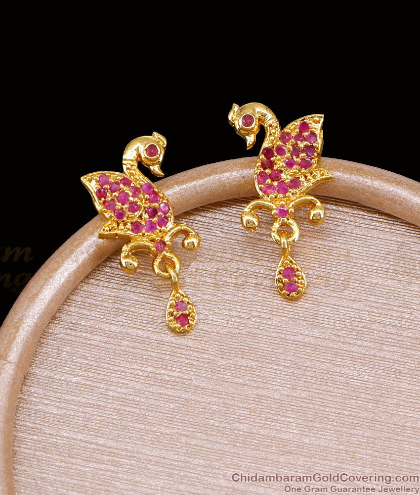 Full Ruby Stone Gold Plated Stud Earring Peacock Design ER5140 Full Ruby Stone Gold Plated Stud Earring Peacock Design ER5140
