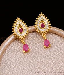 Ruby White Stone Gold Plated Earring Design For College Wear ER5144 Ruby White Stone Gold Plated Earring Design For College Wear ER5144