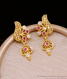 Classic Bridal Wear Ruby White Stone Gold Earring For Women ER5148