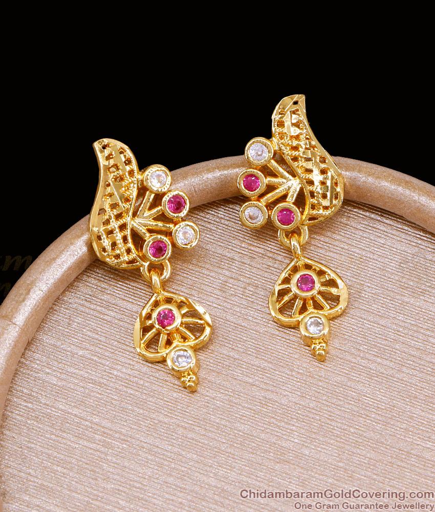 Classic Bridal Wear Ruby White Stone Gold Earring For Women ER5148