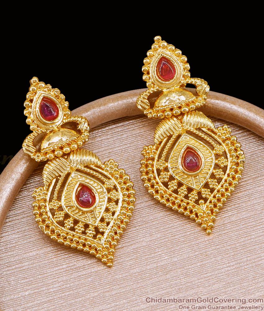 Real Micro Gold Plated Ruby Stone Dangler Earring For Wedding ER5153 Real Micro Gold Plated Ruby Stone Dangler Earring For Wedding ER5153