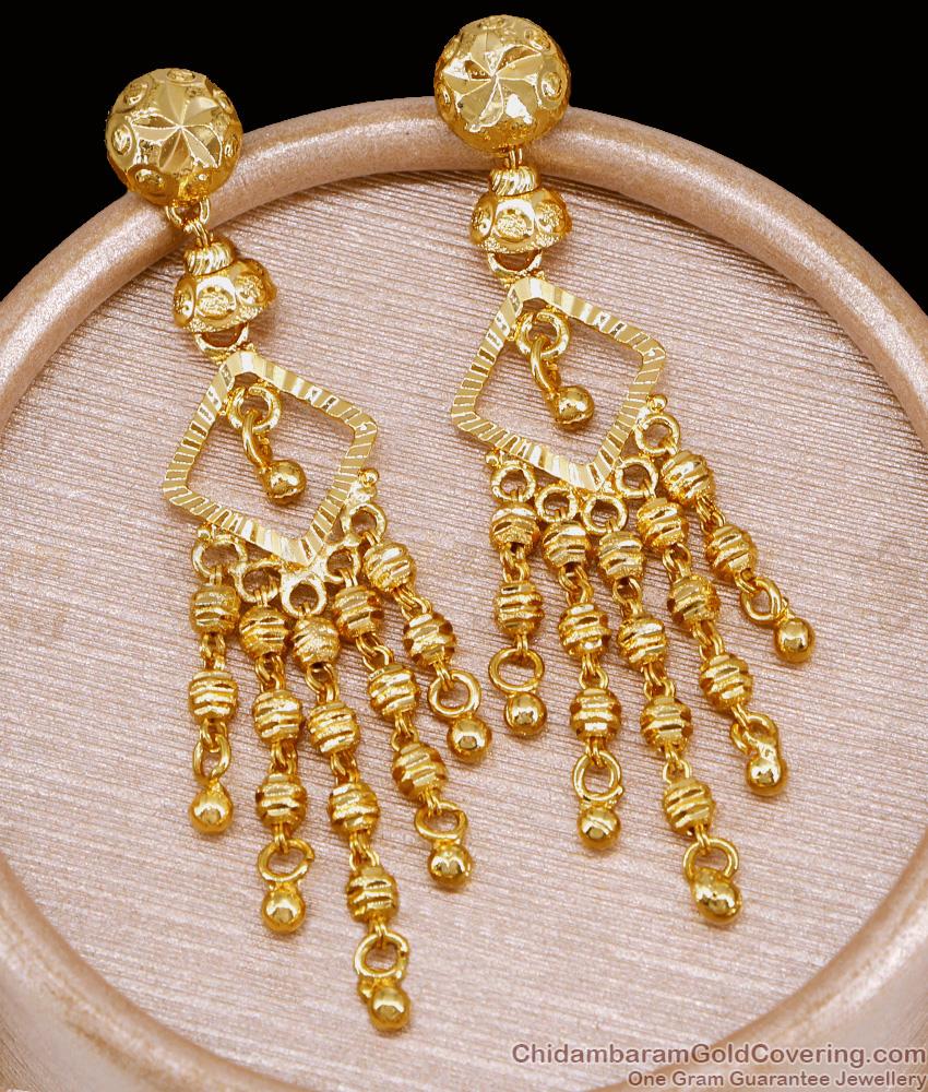 Plain Golden Beads Long Dangler Earring 1 Gram Gold Jewelry ER5155 Plain Golden Beads Long Dangler Earring 1 Gram Gold Jewelry ER5155