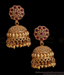 Buy Ruby Kemp Stone Antique Jhumkas Temple Earring Collections ER5161