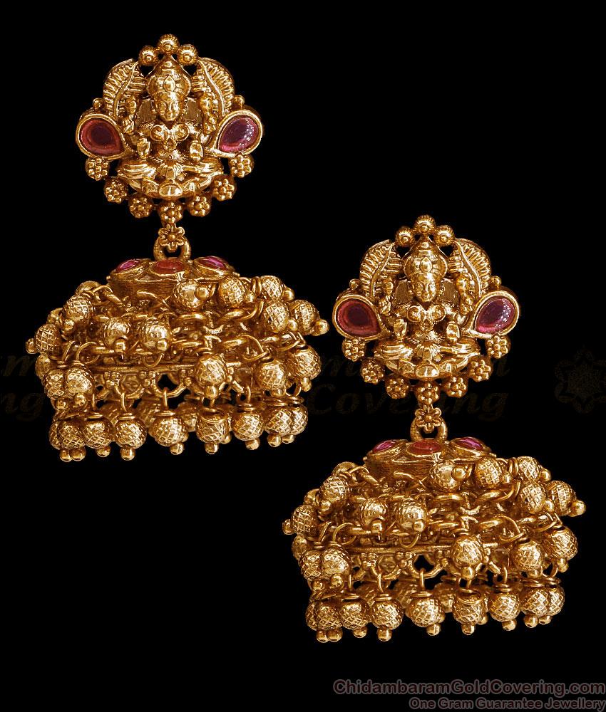 Premium Quality Antique Gold Jhumki Earring Lakshmi Design ER5163