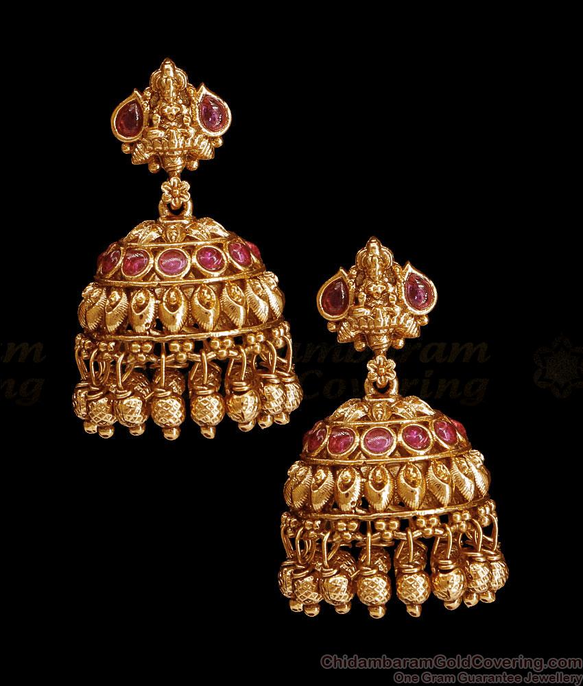 New Arrival Lakshmi Antique Gold Jhumkas Kerala Bridal Design ER5165