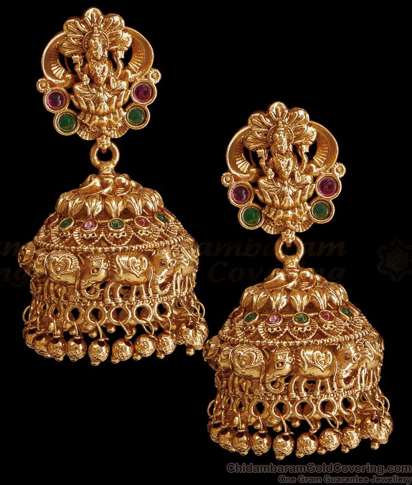 High Quality Gajalakshmi Design Antique Jhumkas Nagas Temple Jewelry ER5166